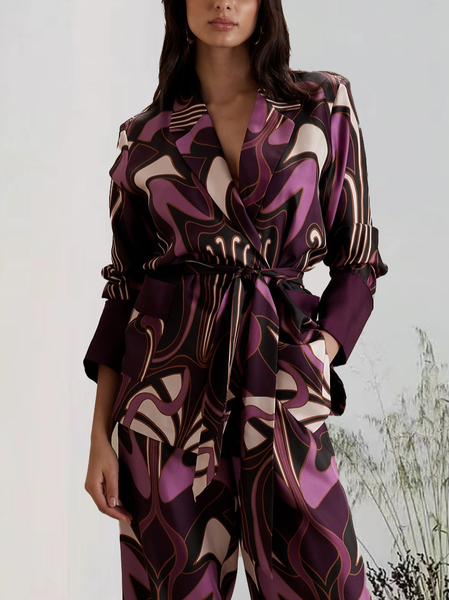 

Lapel Collar Regular Fit Satin Elegant Blouse, Multicolor, Blouses and Shirts