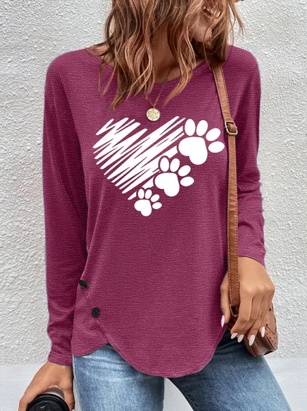 

Women's Dog Paw Heart Casual Letters Top, Burgundy, Long sleeves