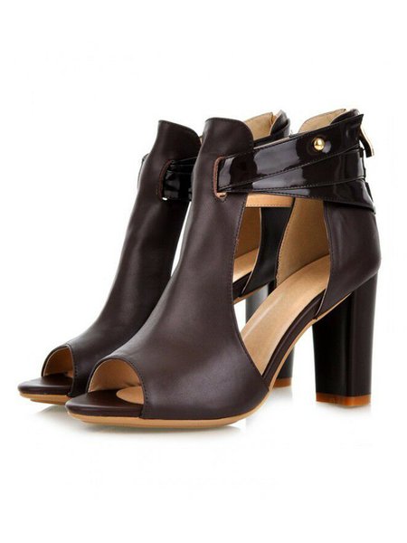 

Plus Size Color Block Strappy Chunky Heel Sandals, Deep brown, Sandals