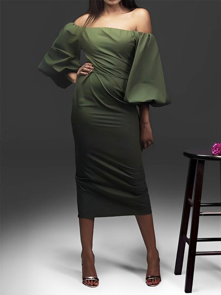 

Cold Shoulder Plain Elegant Regular Fit Midi Dress, Green, Midi Dresses