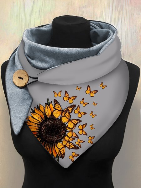 

Sunflower Butterfly Pattern Triangle Scarf Warm Accessories Daily Matching, Gray, Scarfs