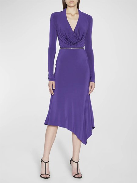 

Knitted Tight Long sleeve Medium Elasticity Elegant Dress, Purple, Midi Dresses