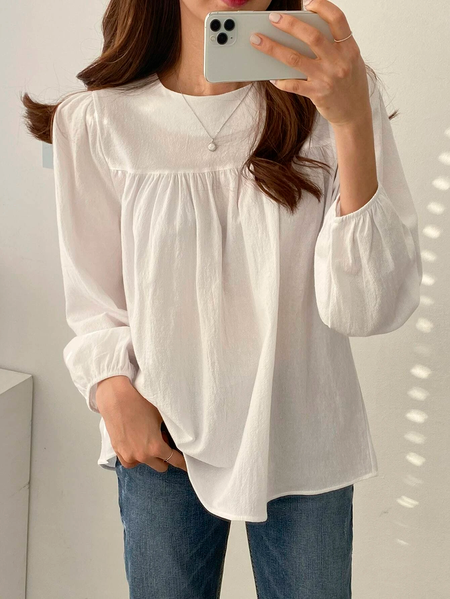 

Cotton And Linen Casual Crew Neck Plain Top, White, T-Shirts