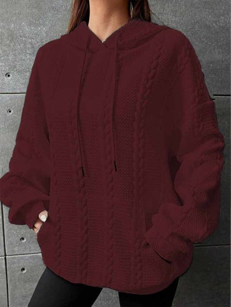 

Casual Loose Plain Hoodie Long sleeve Sweatshirt, Red, Hoodies & Sweatshirts