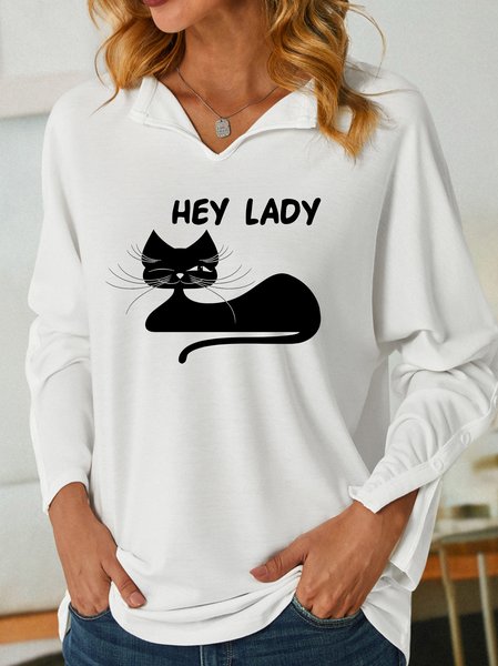 

Lilicloth X Jessanjony Black Cat Hey Lady Women's Shawl Collar Sweatshirt, White, Hoodies&Sweatshirts