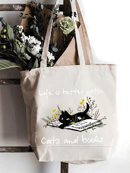 

Funny Cat Valentine's Day Shopping Tote, White, Bags
