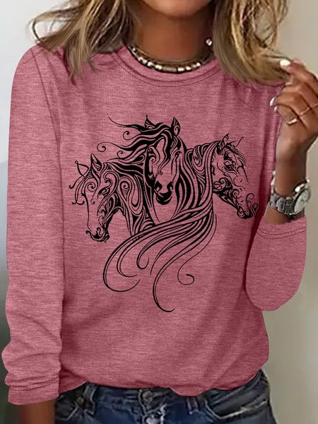 

Women's Long Sleeve Blouse Spring/Fall Text Letters Cotton-Blend Crew Neck Daily Going Out Casual Top, Rose red, Shirts