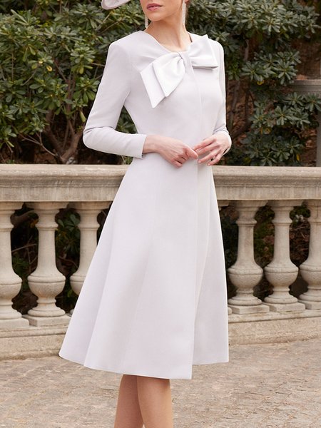 

Plain Elegant Long sleeve Regular Fit Dress, As picture, Midi Dresses