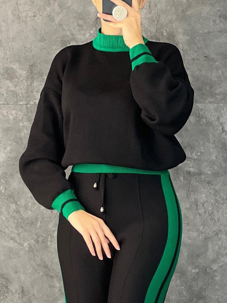 

Casual Stand Collar Color Block Loose Sweater, Black, Pullovers