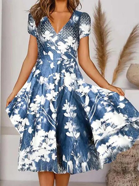 

Regular Fit Elegant Floral Dress, Blue, Dresses