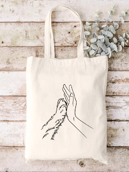 

Lover Dog Hand Valentine's Day Shopping Tote, Beige, Bags