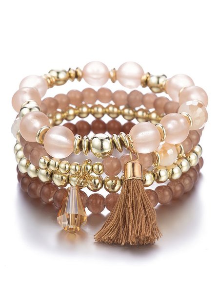 

Boho Vintage Beaded Layered Bracelet Beach Vacation Ethnic Jewelry, Coffee, Bracelets