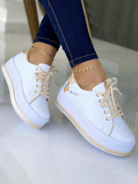 

Floral Embroidery Platform Shoes, Golden, Creepers & Wedges