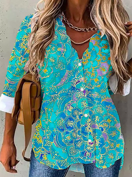 

Plus Size Printed Casual Long Sleeve Blouse, Green, Shirts & Blouses