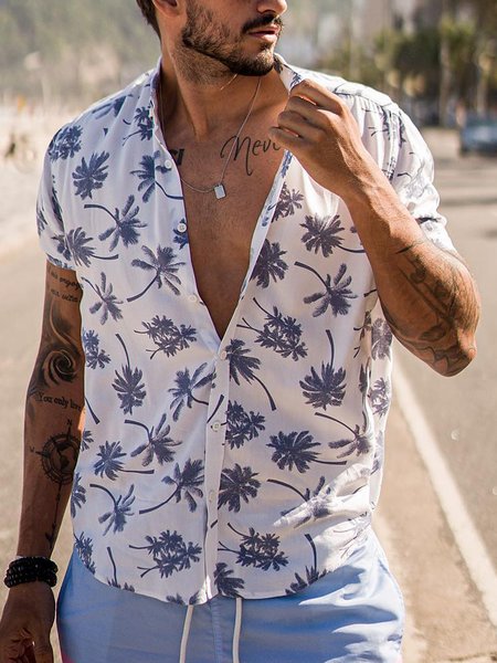 

Coconut Tree Short Sleeve Resort Shirt, White, Men Shirts