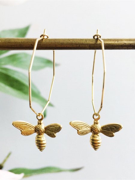 

Casual Vintage Bee Geometric Earrings Boho Vacation Jewelry, Golden, Earrings