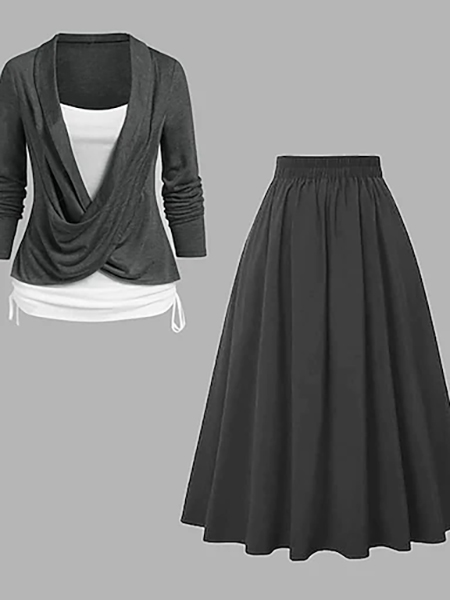 

Loose Casual Crew Neck Plain Two-Piece Set, Gray, Suit Set