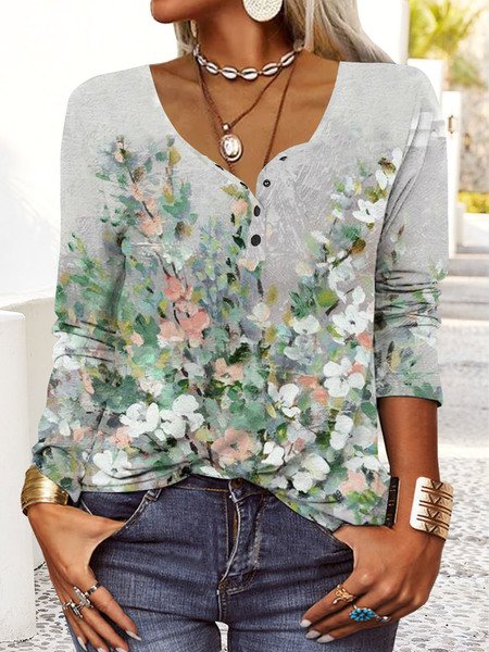 

Half Open Collar Buttoned Casual Knitted T-Shirt, Multicolor, T-Shirts