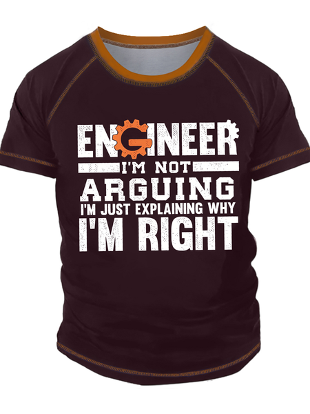 

Men's Engineer I Am Not Arguing I Am Just Explaining Why I Am Right Funny Graphic Print Valentine's Day Gift Couples Regular Fit Casual Text Letters T-Shirt, Red, T-shirts