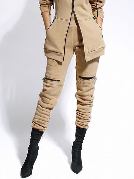 

Regular Fit Plain Casual Mid Waist Pants, As picture, Pants