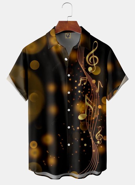 

Music Notes Chest Pocket Short Sleeve Casual Shirt, Black, Men Shirts