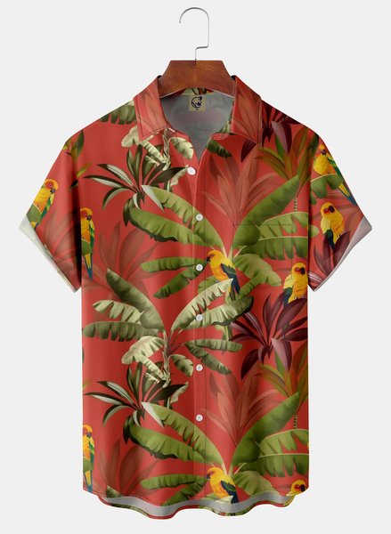 

Tropical Chest Pocket Short Sleeve Hawaiian Shirt, Red, Men Shirts