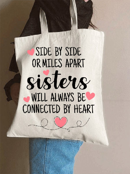 

Funny Word Side By Side or Miles Apart Valentine's Day Shopping Tote, Beige, Bags