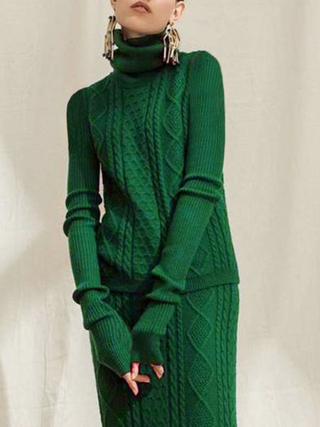 

Elegant Plain Long Sleeve Regular Fit Sweater, Green, Pullovers
