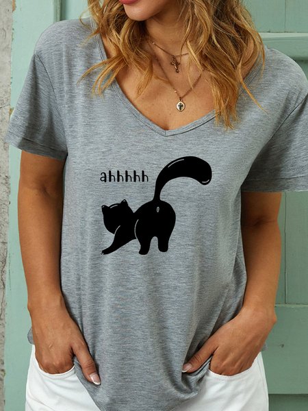 

Lilicloth X Jessanjony Black Cat Ahhhhh Women's V Neck T-Shirt, Gray, T-shirts