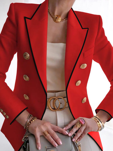 

Loose Lapel Collar Color Block Long sleeve Urban Blazer, Red, Blazers