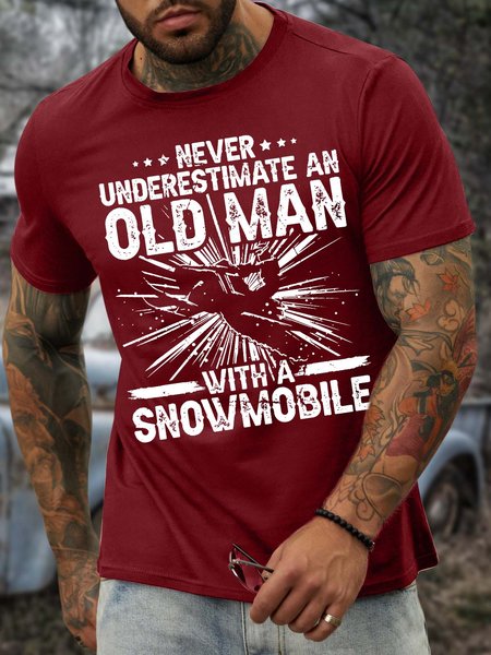 

Men’s Never Underestimate An Old Man With A Snowmobile Casual Crew Neck T-Shirt, Red, T-shirts