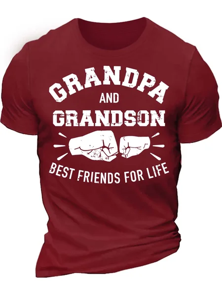 

Men’s Grandpa And Grandson Best Friends For Life Crew Neck Casual T-Shirt, Red, T-shirts