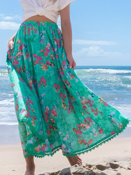 

Casual Loose Floral Skirt, Blue, Skirts