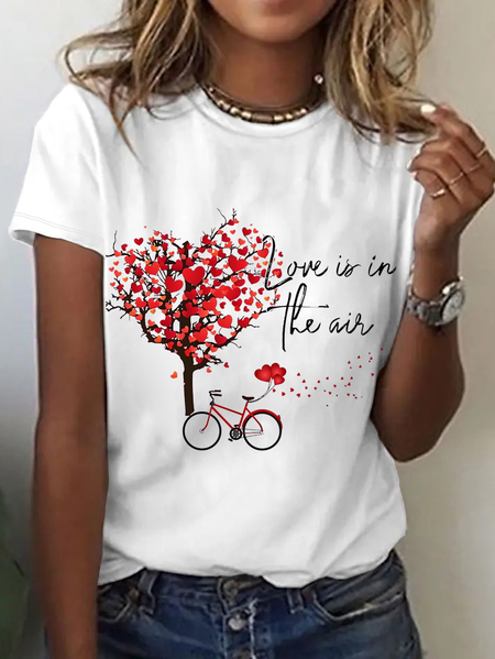 

Women's Heart Valentine’s Day Couples Crew Neck Casual Cat Cotton T-Shirt, White, T-shirts