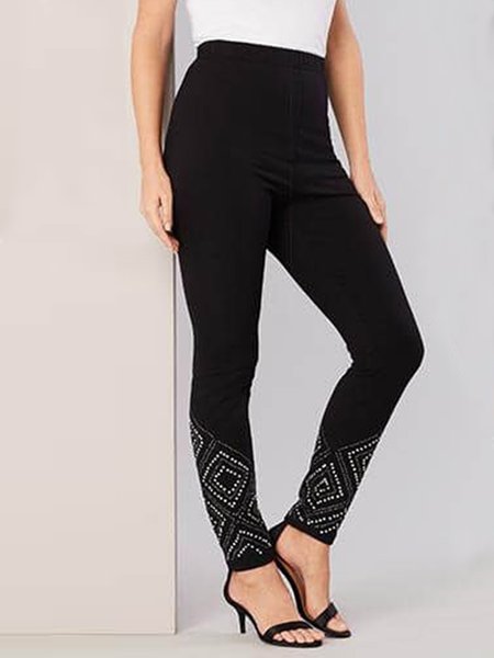 

Geometric Casual Regular Fit Leggings, Black, Leggings