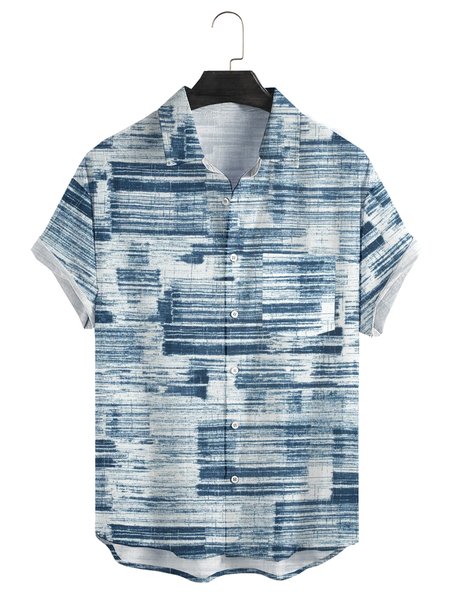 

Striped Chest Pocket Short Sleeve Casual Shirt, Blue, Men Shirts