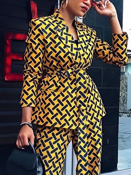 

Geometric Urban Regular Fit Lapel Collar Blazer, Yellow, Blazers