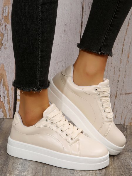 

Pure White Black Beige Platform Casual Flats, Off white, Creepers & Wedges