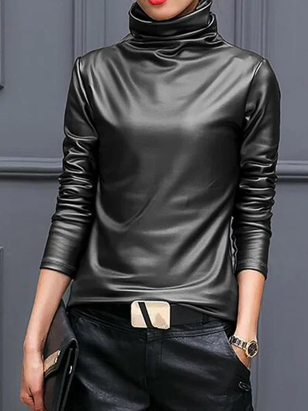

Turtleneck Urban Plain Regular Fit Top, Black, Tees