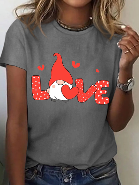 

Women's Valentine Gnome Heart Casual Loose T-Shirt, Gray, T-shirts