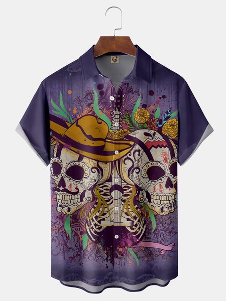

Cinco de Mayo Chest Pocket Short Sleeve Casual Shirt, Purple, Men Shirts