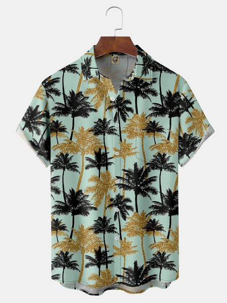 

Palm Tree Chest Pocket Short Sleeve Hawaiian Shirt, Green, Men Shirts