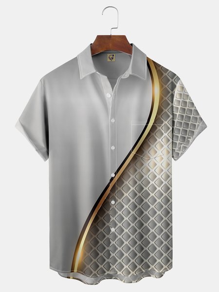 

3D Texture Chest Pocket Short Sleeve Casual Shirt, White, Men Shirts