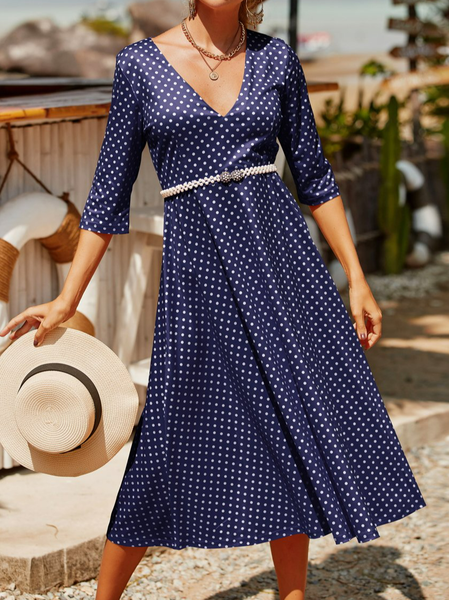 

Loose Polka Dots Casual V Neck Dress, Blue, Dresses