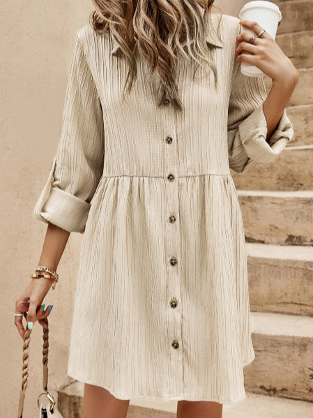 

Plain Shawl Collar Cotton-Blend Casual Regular Fit Dress, Khaki, Dresses