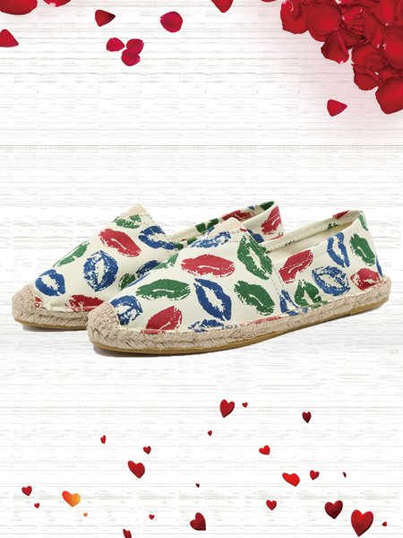 

Unisex Romantic Lip Marks Vacation Flat Canvas Espadrilles, Multicolor, Flats