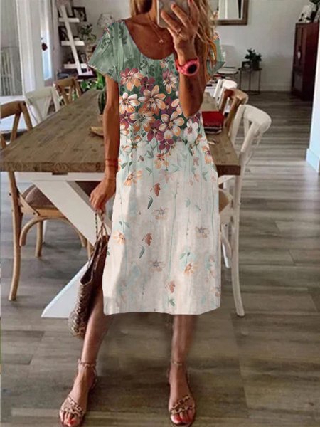 

Floral Crew Neck Regular Fit Casual Dress, Multicolor, Dresses