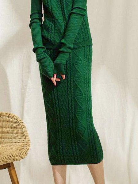 

Regular Fit Elegant Plain Midi Skirt, Green, Skirts