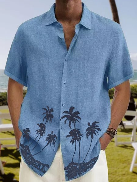 

Coconut Tree Short Sleeve Resort Shirt, Blue, Men Shirts