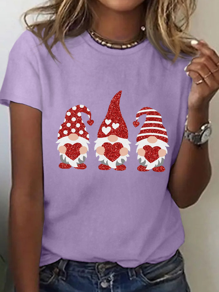 

Women's Valentines Day Three Gnomes Hearts Loose Crew Neck Cotton Casual T-Shirt, Purple, T-shirts